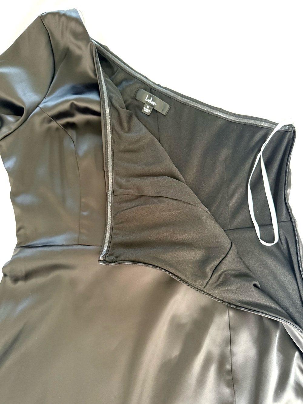 Lulus One-Shoulder Black Satin Formal Evening Gown Gothic Glam - Picture 13 of 16